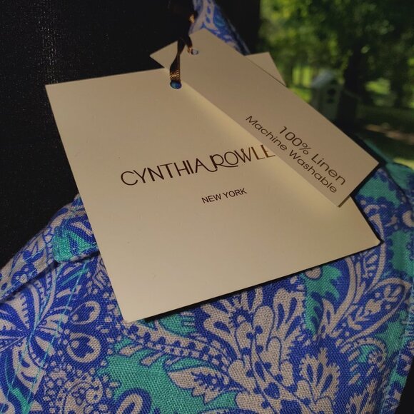 NWT Cynthia Rowley Paisley Linen Shift Dress Turquoise Size 4 Summer Tra… - Picture 3 of 4